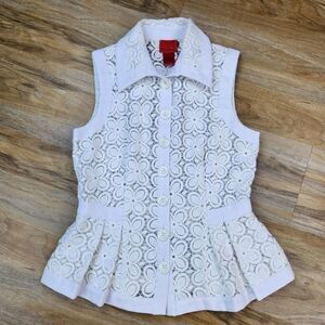 ☔️🩵Vintage V Cristina White Buttoned Embroidered Lace Sleeveless Top Small